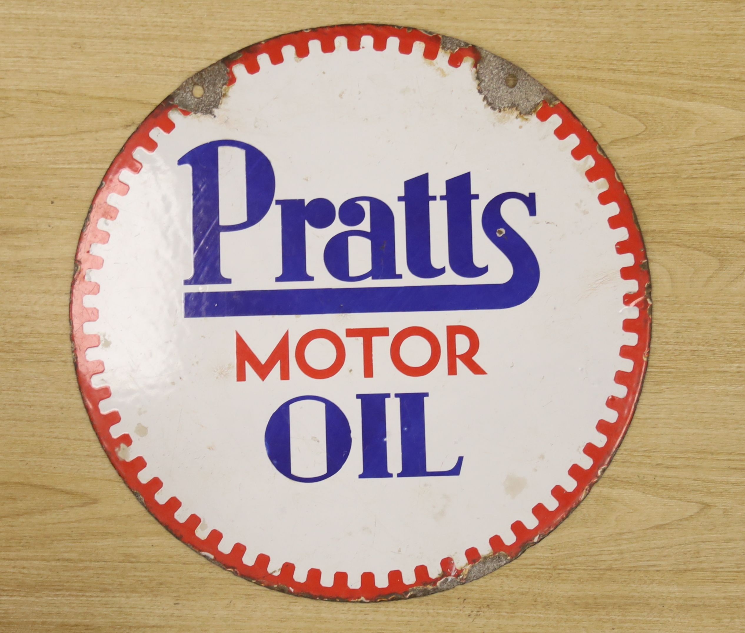 Double sided enamel sign ‘Pratt’s motor oil’ 53cm